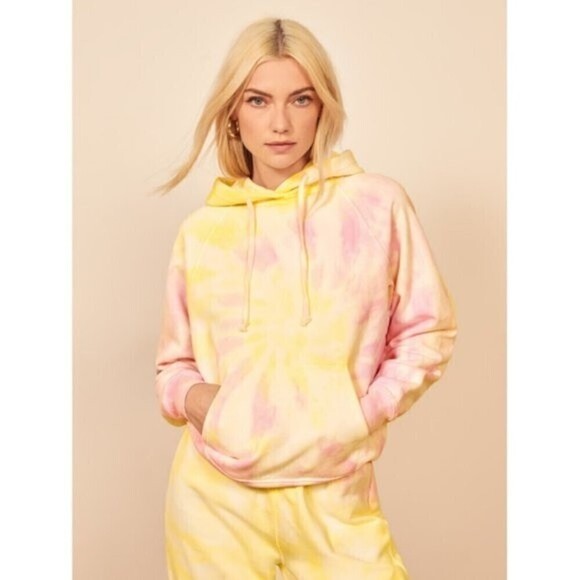 💕REFORMATION💕 Tanner Classic Hoodie  Creamsicle Pink Yellow Tie Dye Small NWT - Picture 2 of 14